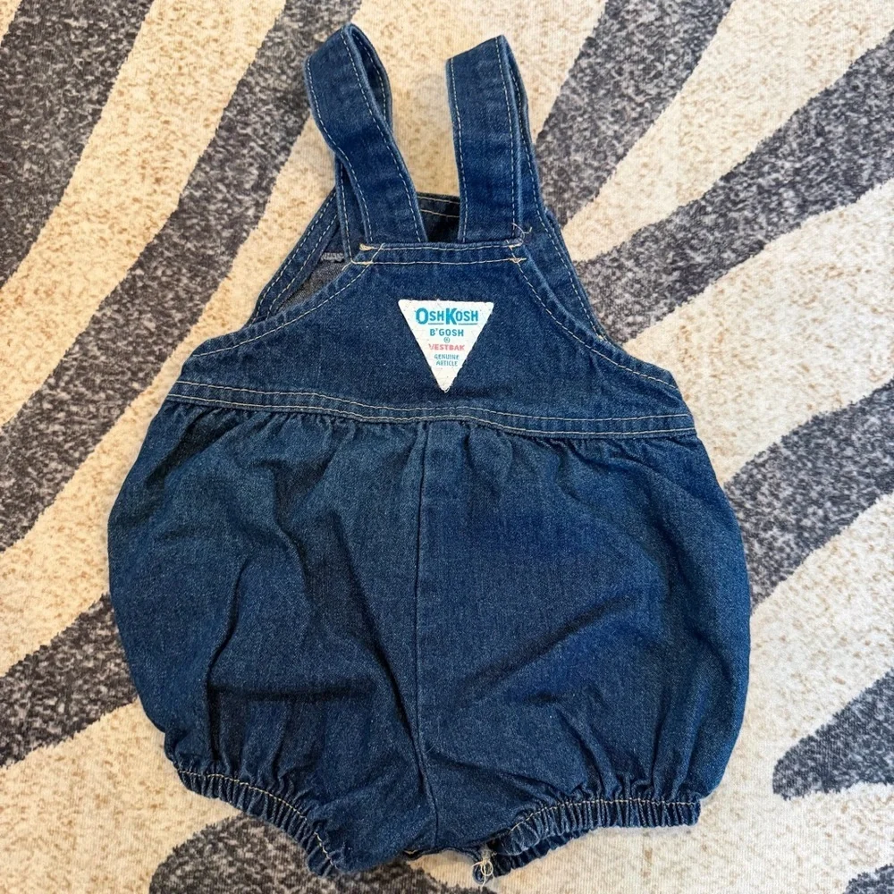 Vintage Osh Kosh Bubble Romper Jean Overall Shorts 6-9 Vestbak  Made In USA